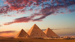 Cairo pyramids at sunset