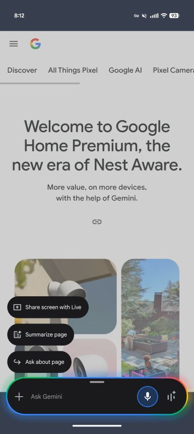 Gemini-powered webpage summary in Chrome for Android