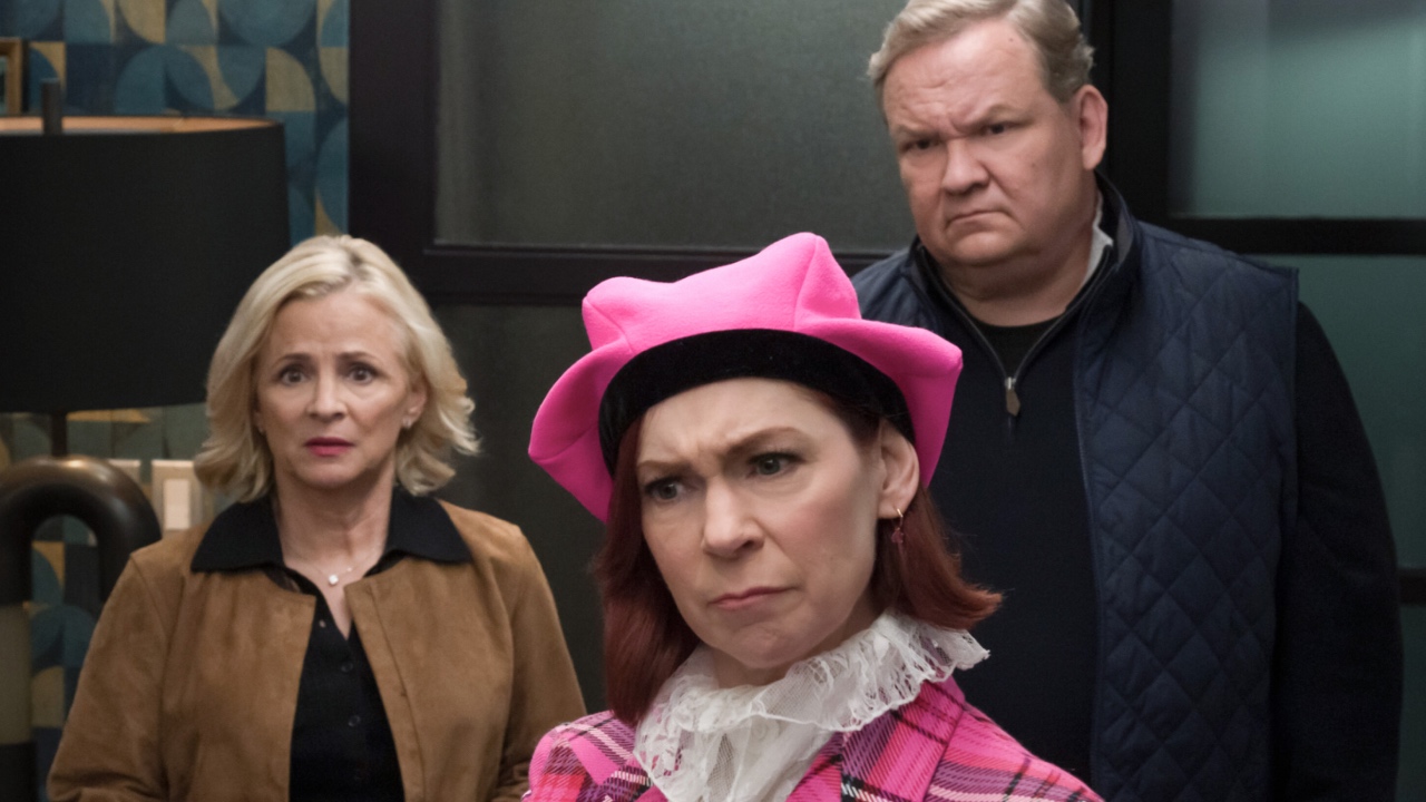 Amy Sedaris, Carrie Preston, and Andy Richter in Elsbeth Season 301