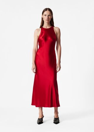 Sleeveless Satin Midi Dress