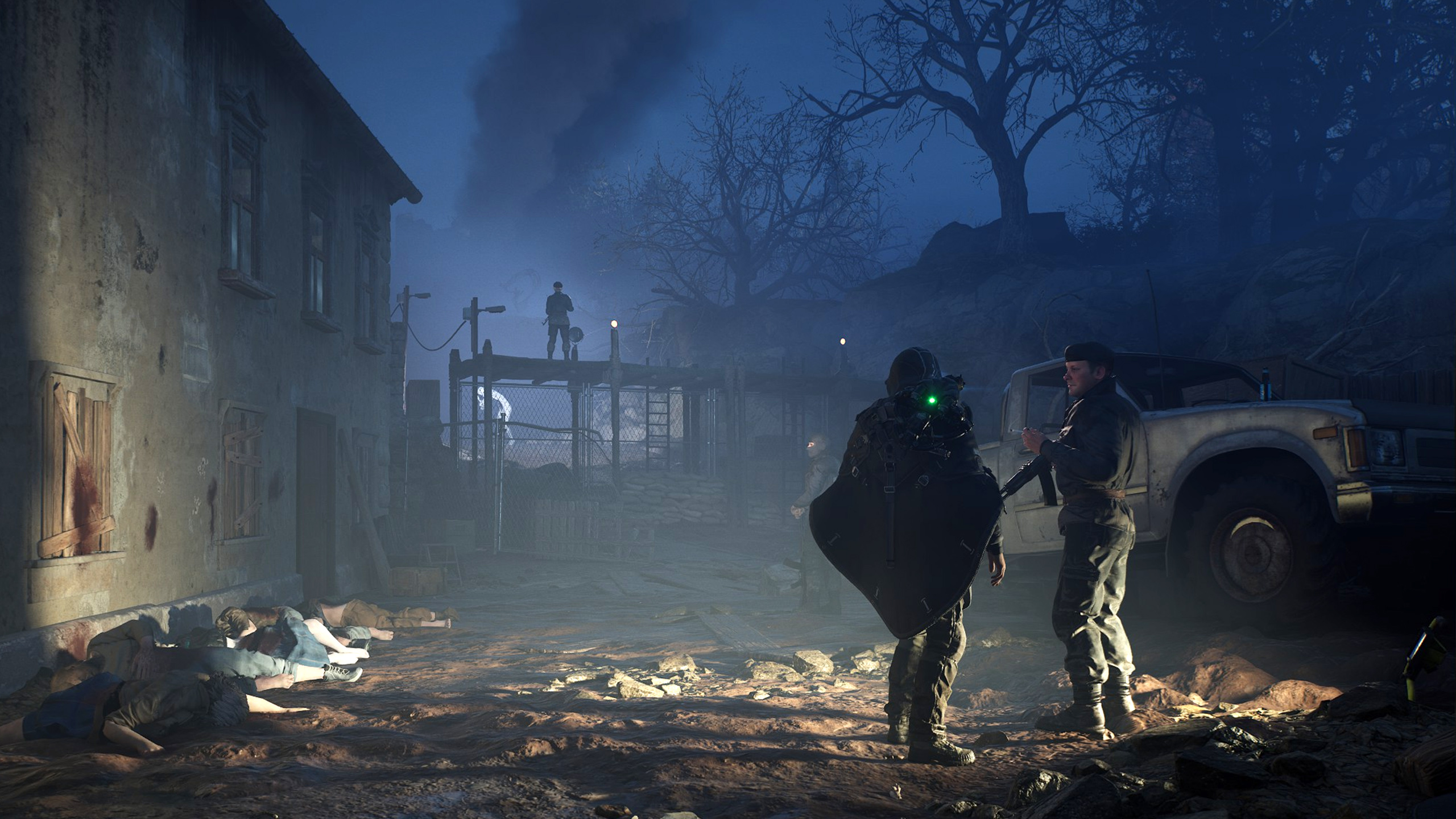 Remi speaks with a soldier in an occupied village in Hell is Us