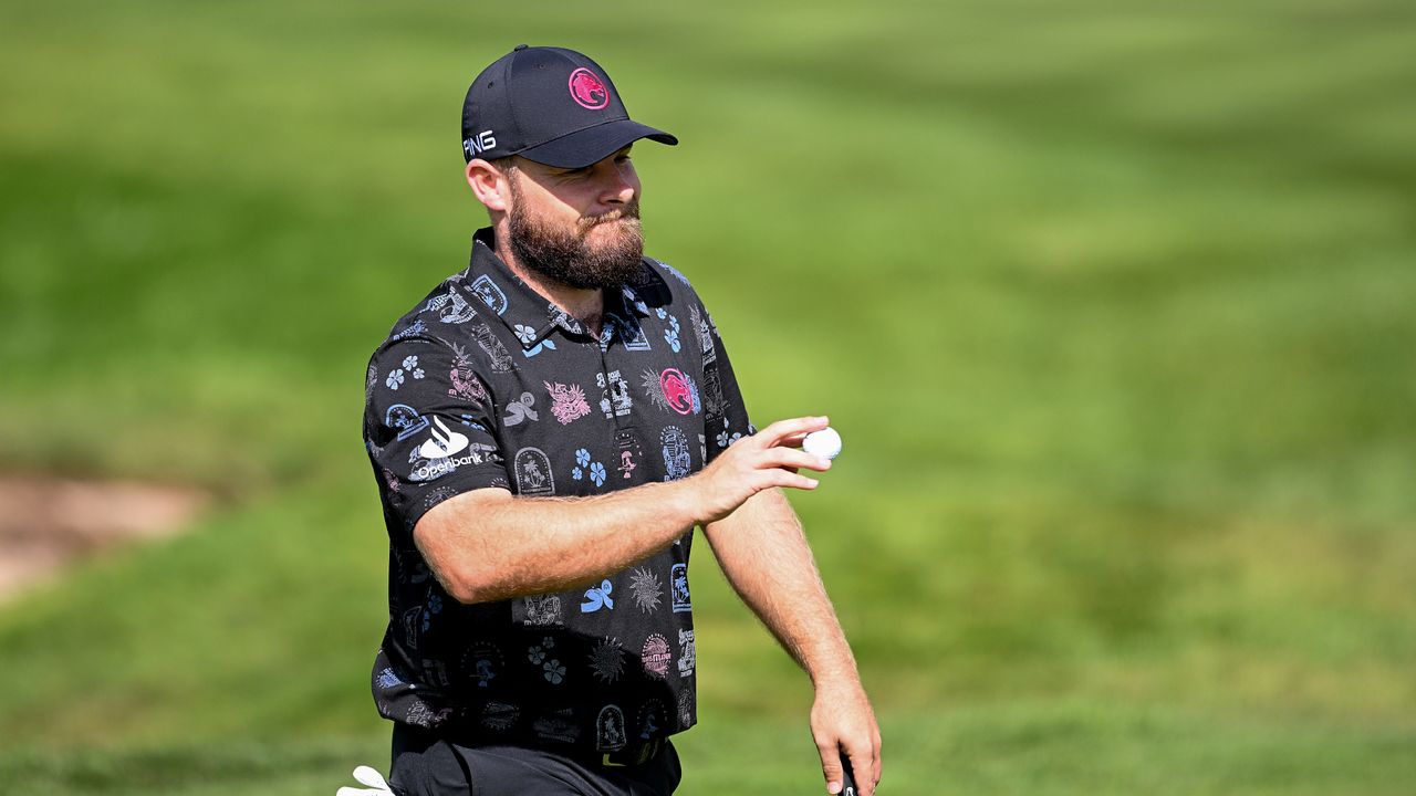 Tyrrell Hatton of England acknowledges the crowd after a birdie on the ninth green during Day Two of the Betfred British Masters hosted by Sir Nick Faldo at The Belfry on August 30, 2024 in Sutton Coldfield, England.