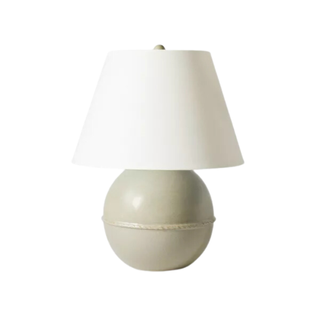 lght green table lamp with round ceramic base