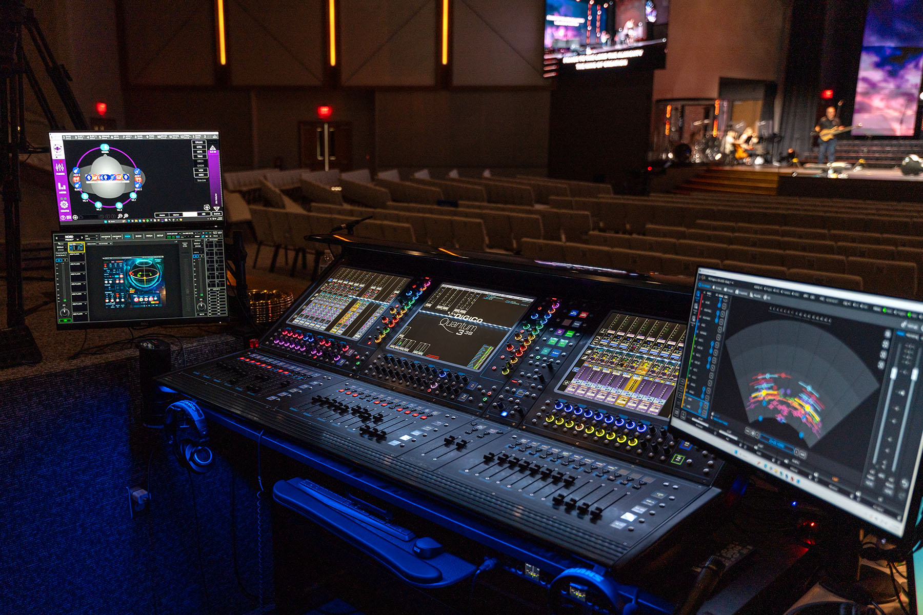 The view from First Baptist Rogers’ FOH mix position.