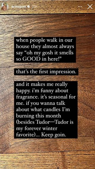 erin napier's favorite candles text on an instagram story