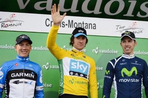 The 2012 Tour de Romandie podium for the final stage