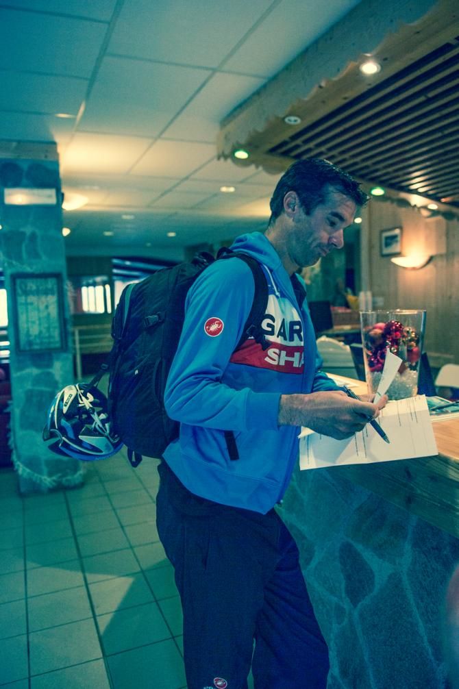 Tour veteran David Millar checks out of his hotel room on the Alpe d&rsquo;Huez
