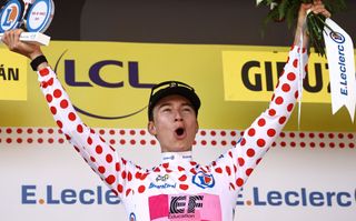 Neilson Powless (EF-Education-EasyPost) in the Tour de France Polka Dot jersey