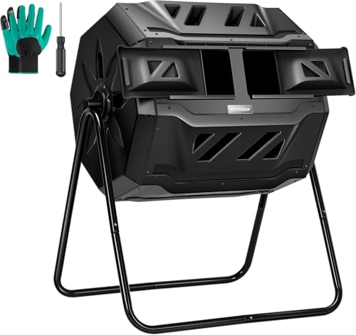 Vivosun Outdoor Tumbling Composter Dual Rotating Batch Compost Bin, 43 Gallon Black Door