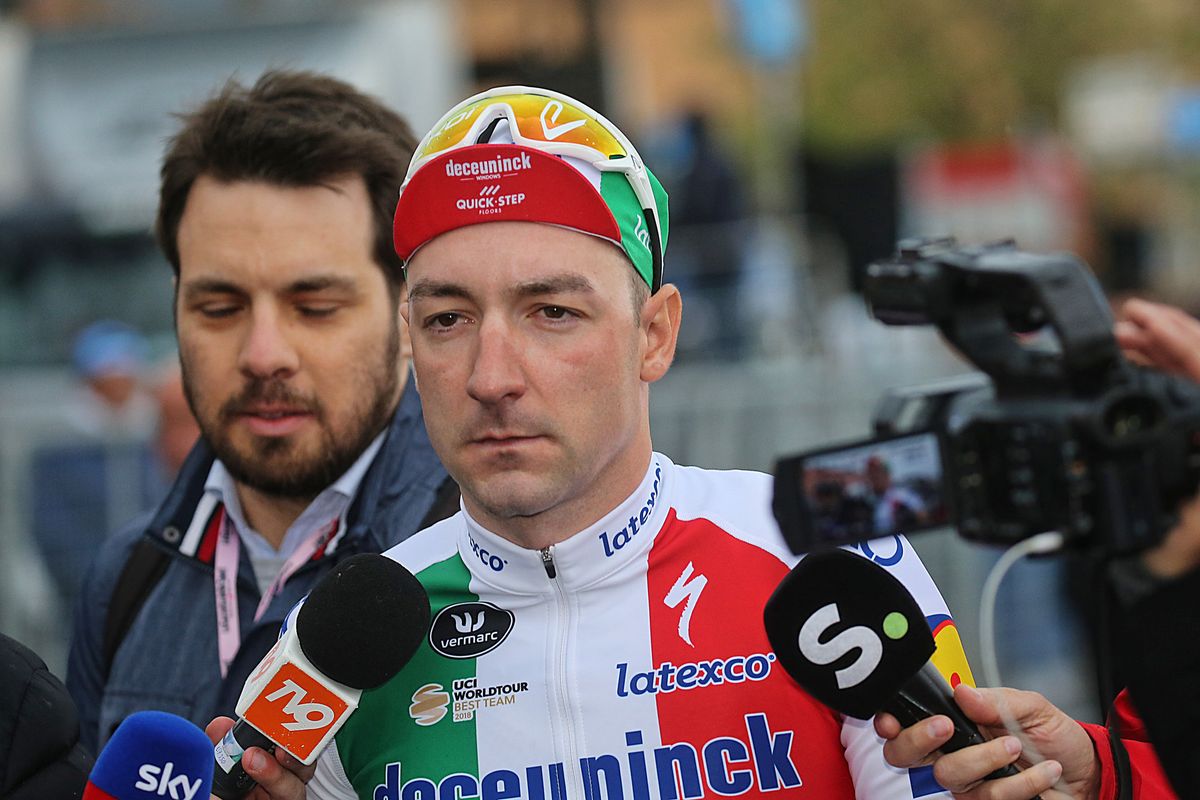 Elia Viviani (Deceuninck-Quick Step) not in the best mood after his relegation