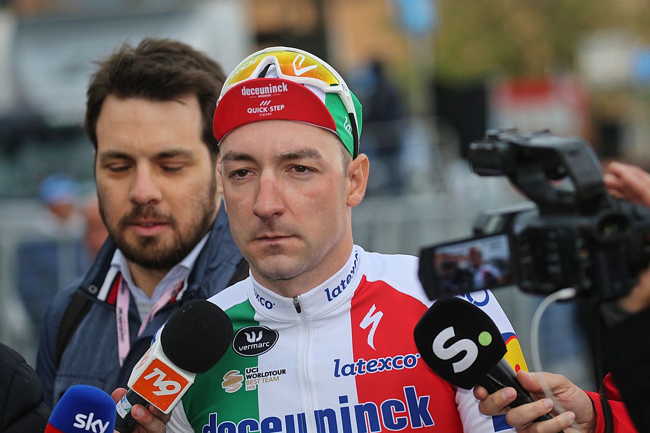 Elia Viviani (Deceuninck-Quick Step) not in the best mood after his relegation