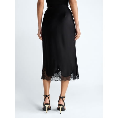 Scoop Women's Midi Slip Skirt With Lace Trim, Sizes Xs-Xxl