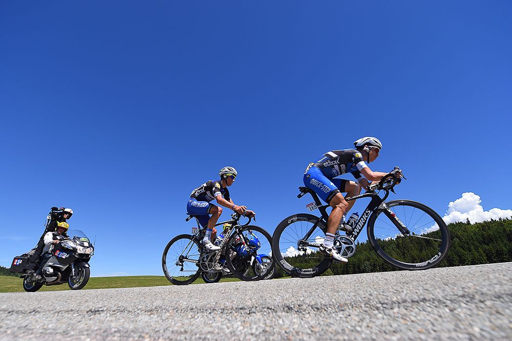 Tony Martin and Julian Alaphilippe in the breakaway during stage 16 of the Tour de France.