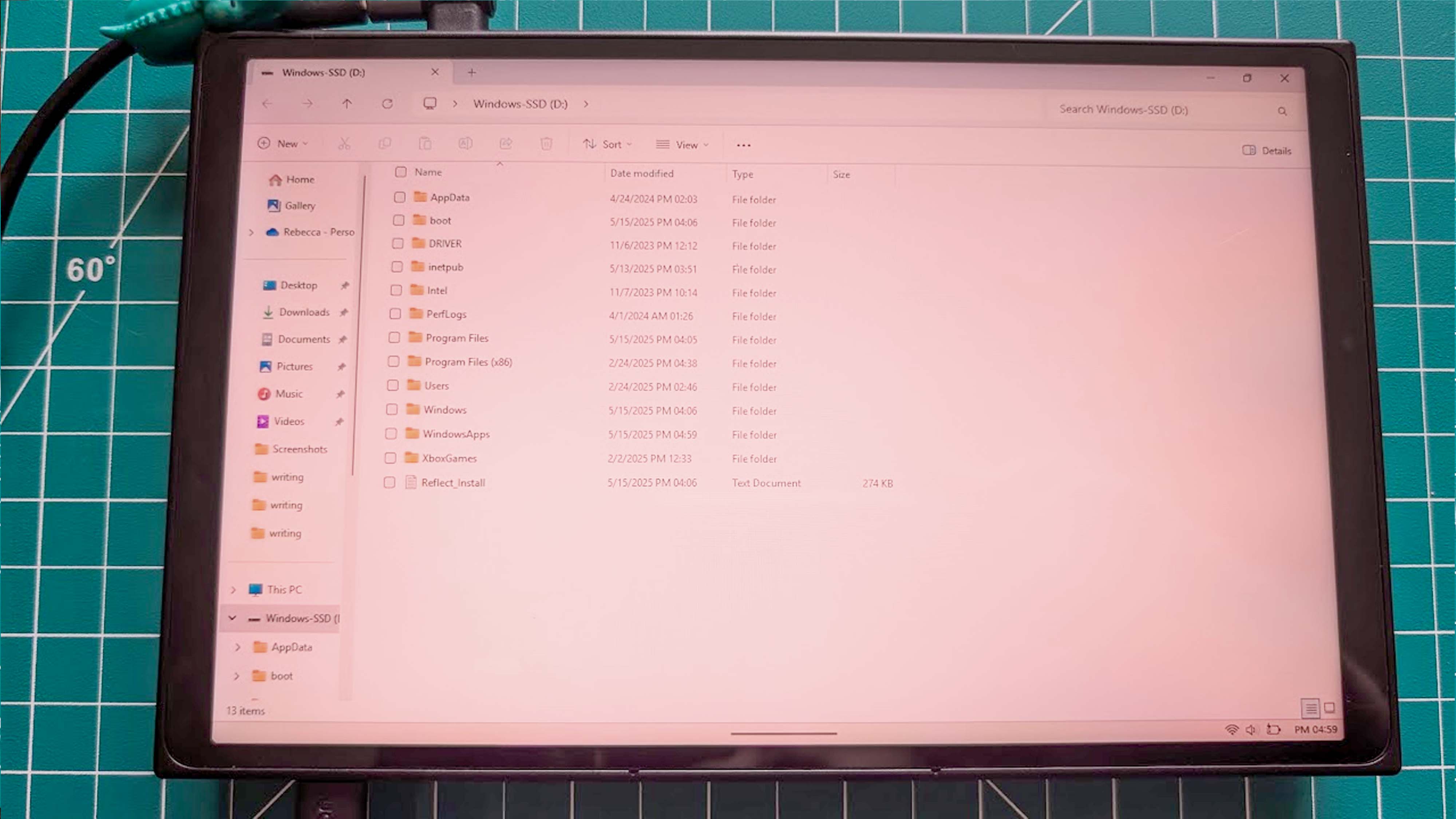 Lenovo Legion Go with the File Explorer open on the newly cloned SSD files.