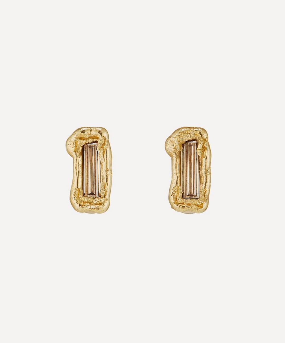 14ct Gold X Champagne Baguette Diamond Stud Earrings