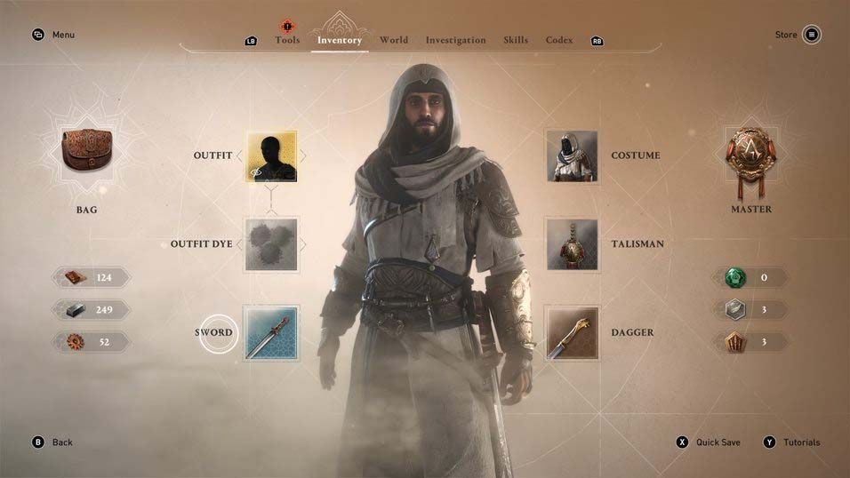 Assassin's Creed Mirage inventory screen.