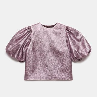 Mint Velvet Pink Metallic Puff Sleeve Top