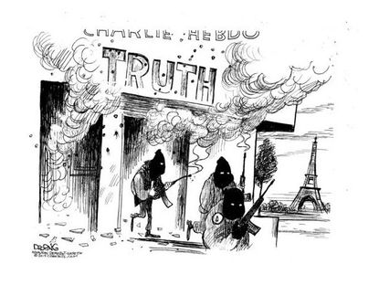 Editorial cartoon Charlie Hebdo Paris attack