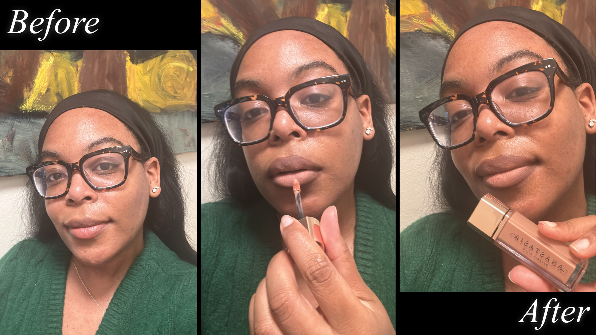 Ariel Baker testing Anastasia Beverly Hills Lip Velvet in Peachy Nude