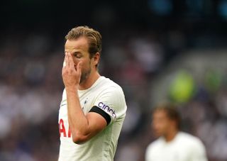 Tottenham Hotspur’s Harry Kane reacts to a missed chance during the Premier League match at the Tottenham Hotspur Stadium, London. Picture date: Sunday September 19, 2021