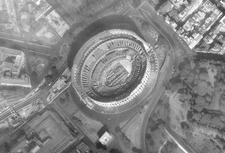 The Coliseum in Rome is completely deserted in this satellite image from March 18, 2020.
