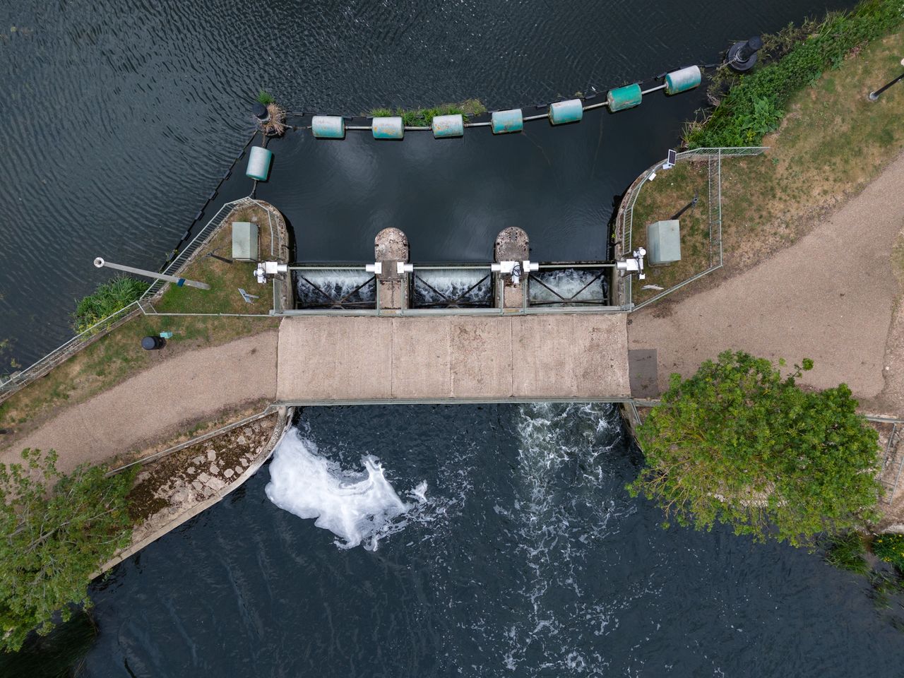 Photo of sluice gates from above taken with the DJI Lito X1 drone