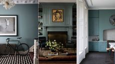 three images of interior schemes with Farrow & Ball's Oval Room Blue