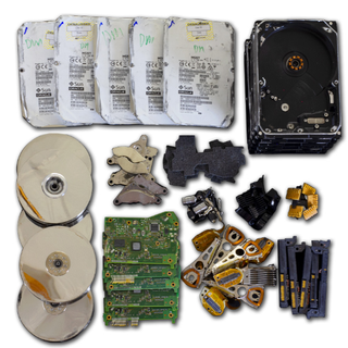 5 hard drives disassembled in 5 minutes by the DiskMantler.