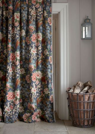 door with curtain in cottage hallway ideas