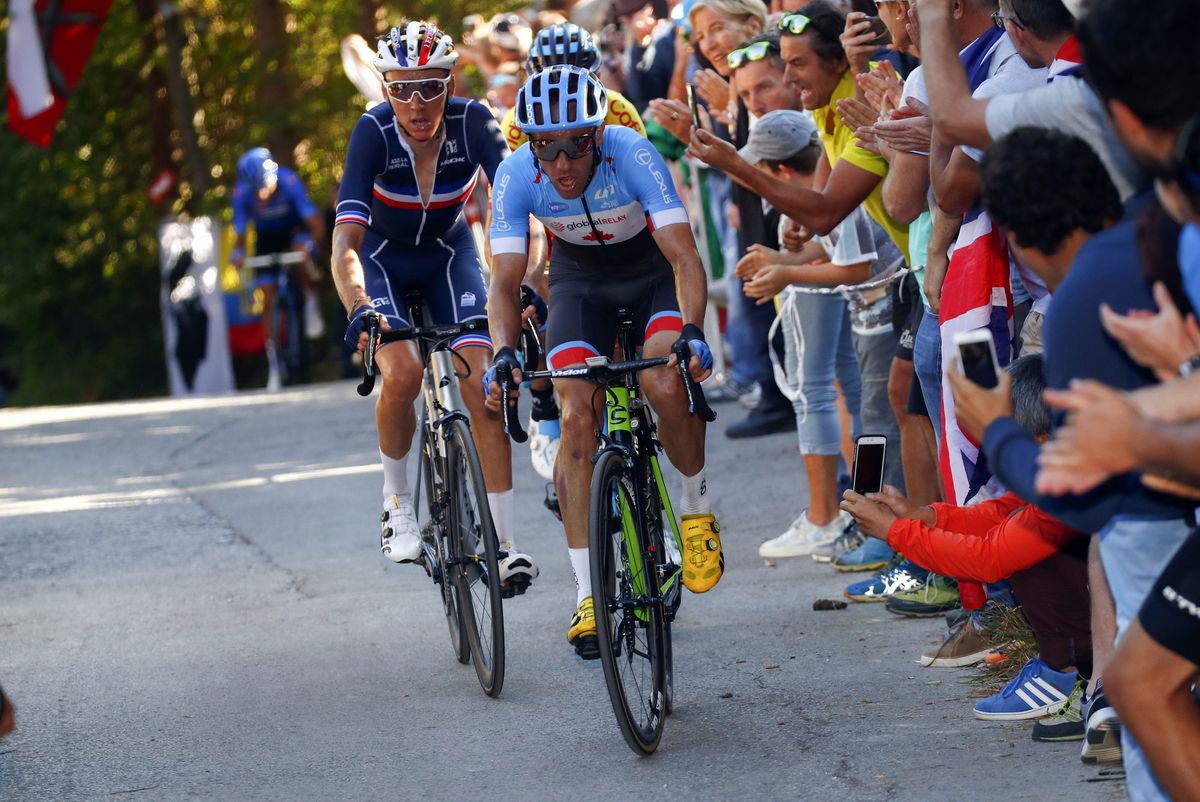 Michael Woods (Canada) attacks on the H&ouml;ll climb
