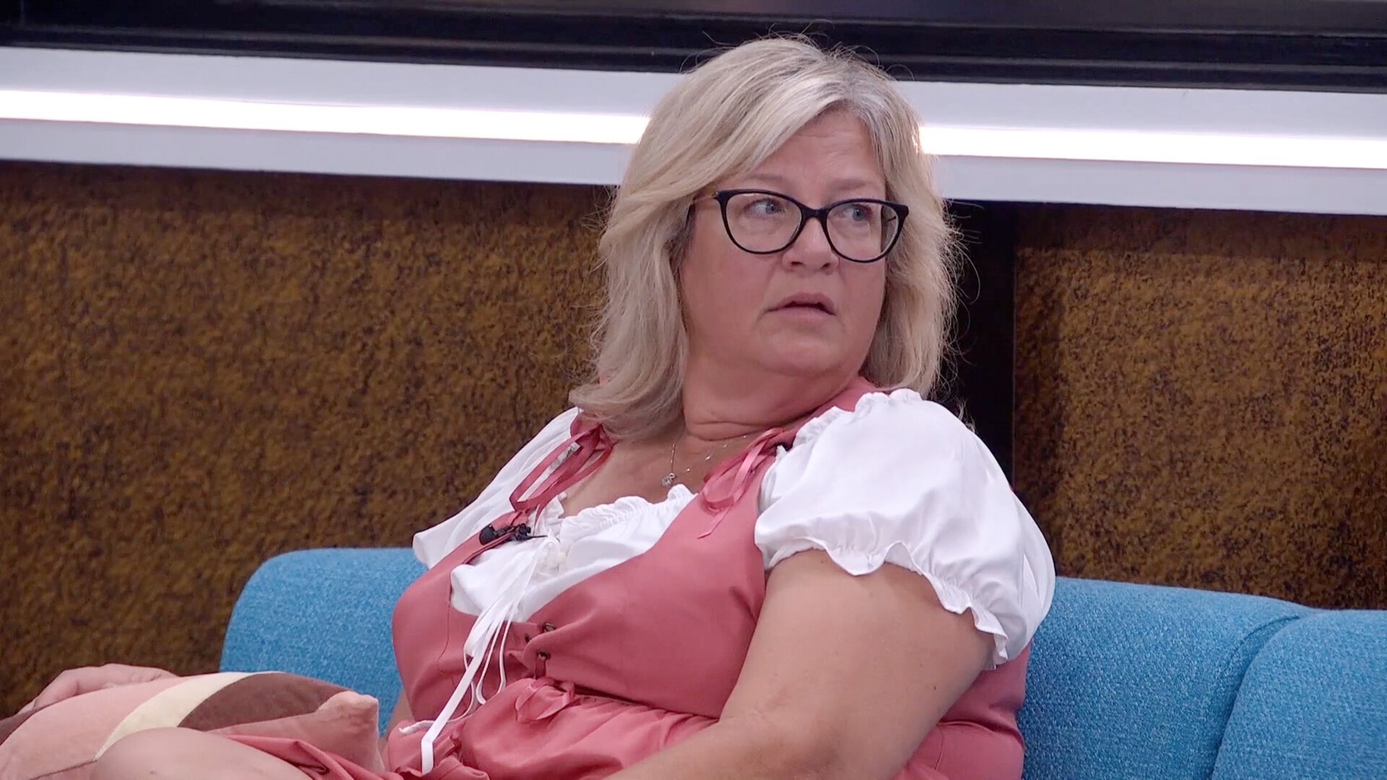 Angela looking concerned.