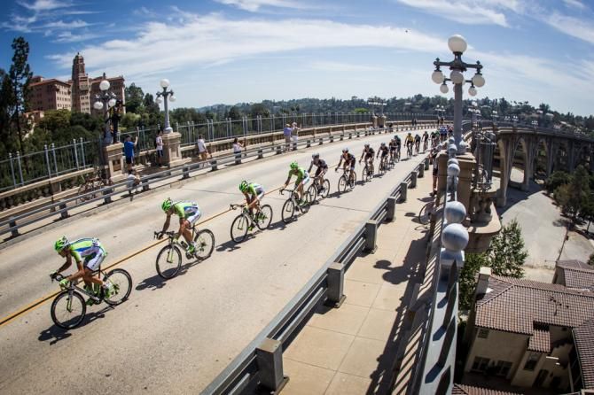 Cannondale leads the way into downtown Pasadena