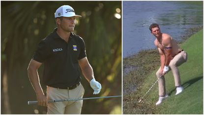 Michael Brennan plays a shot without his shirt on at the Zurich Classic of New Orleans at TPC Louisiana
