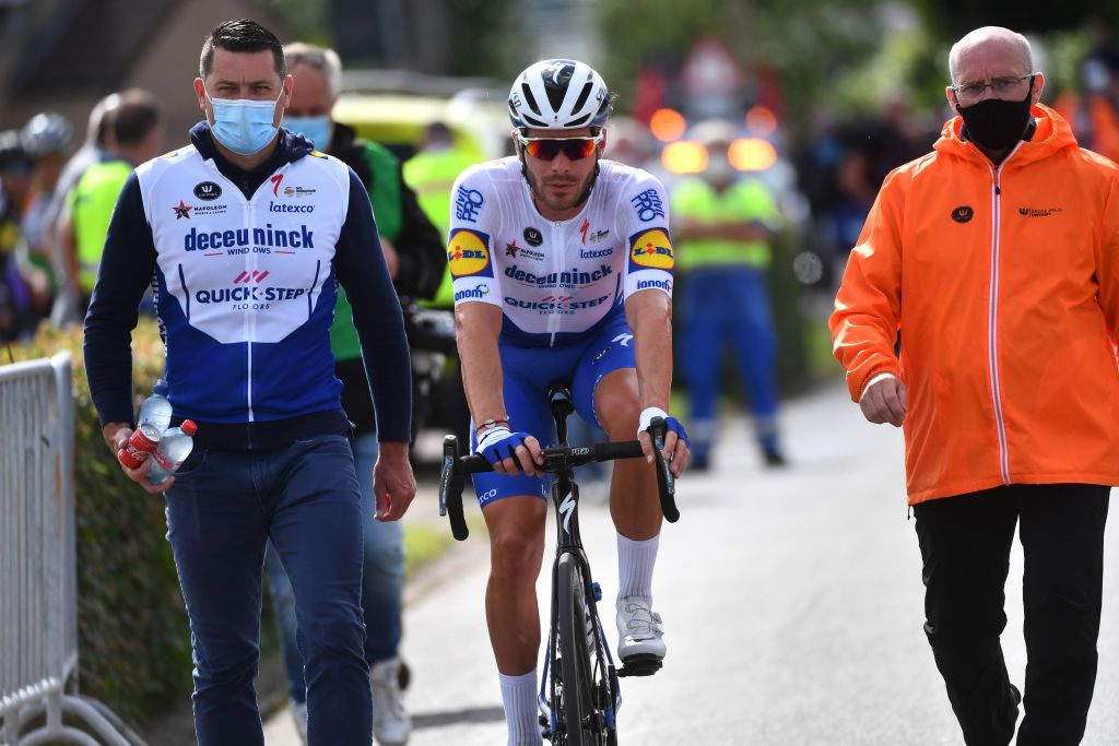 Florian S&eacute;n&eacute;chal led to the podium after winning the GP Vermarc Sport