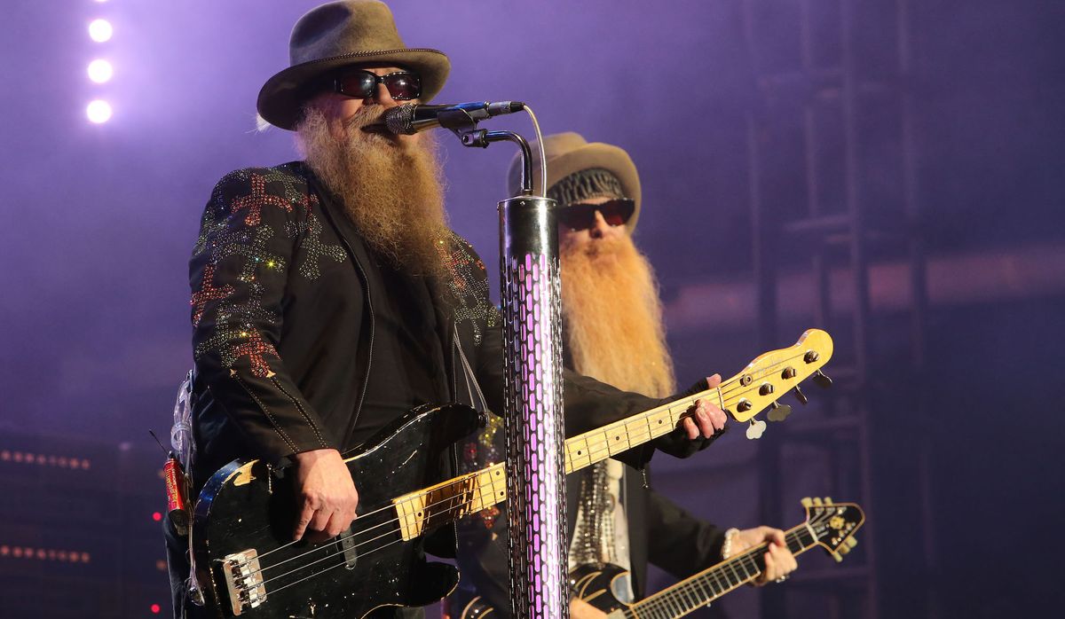 (left to right) Dusty Hill and Billy Gibbons of ZZ Top perform during Super Bowl Live at Root Memorial Square Park in Houston, Texas, on February 4, 2017