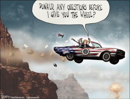 Political cartoon U.S. Donald Trump Barack Obama transition