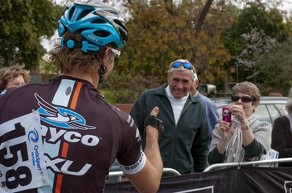 Stage winner Ben Kersten (Swan Hill Heart of the Murray) poses for a photo for a fan in Kerang.