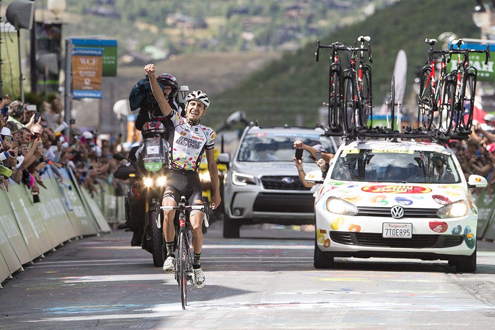 Lachlan Morton (Jelly Belly-Maxxis) celebrates the stage win which gave him overall 2016 Tour of Utah success