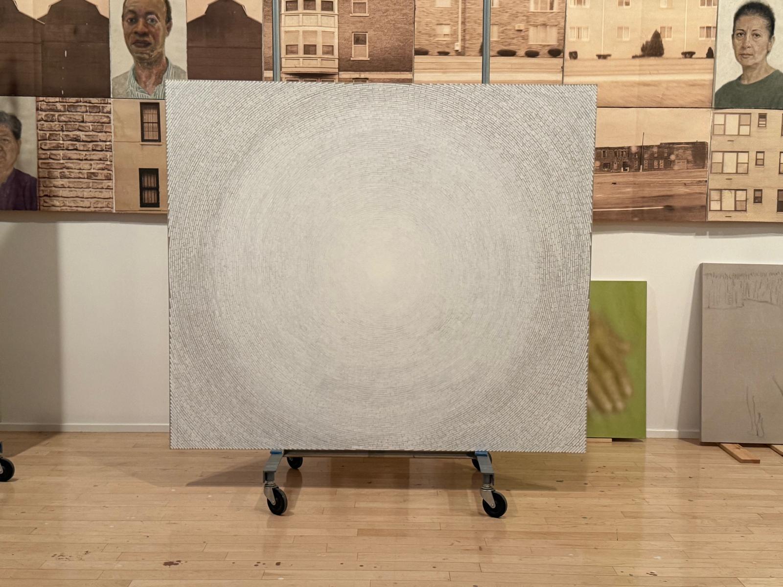 white painting in artist's studio