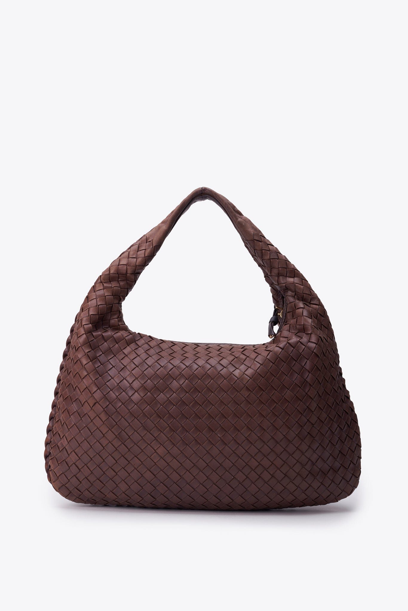Vintage Bottega Veneta Brown Intrecciato Leather Hobo Shoulder Bag