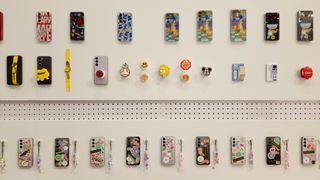 Accessories wall for the Galaxy S23 at the Galaxy Experience Space in San Francisco.