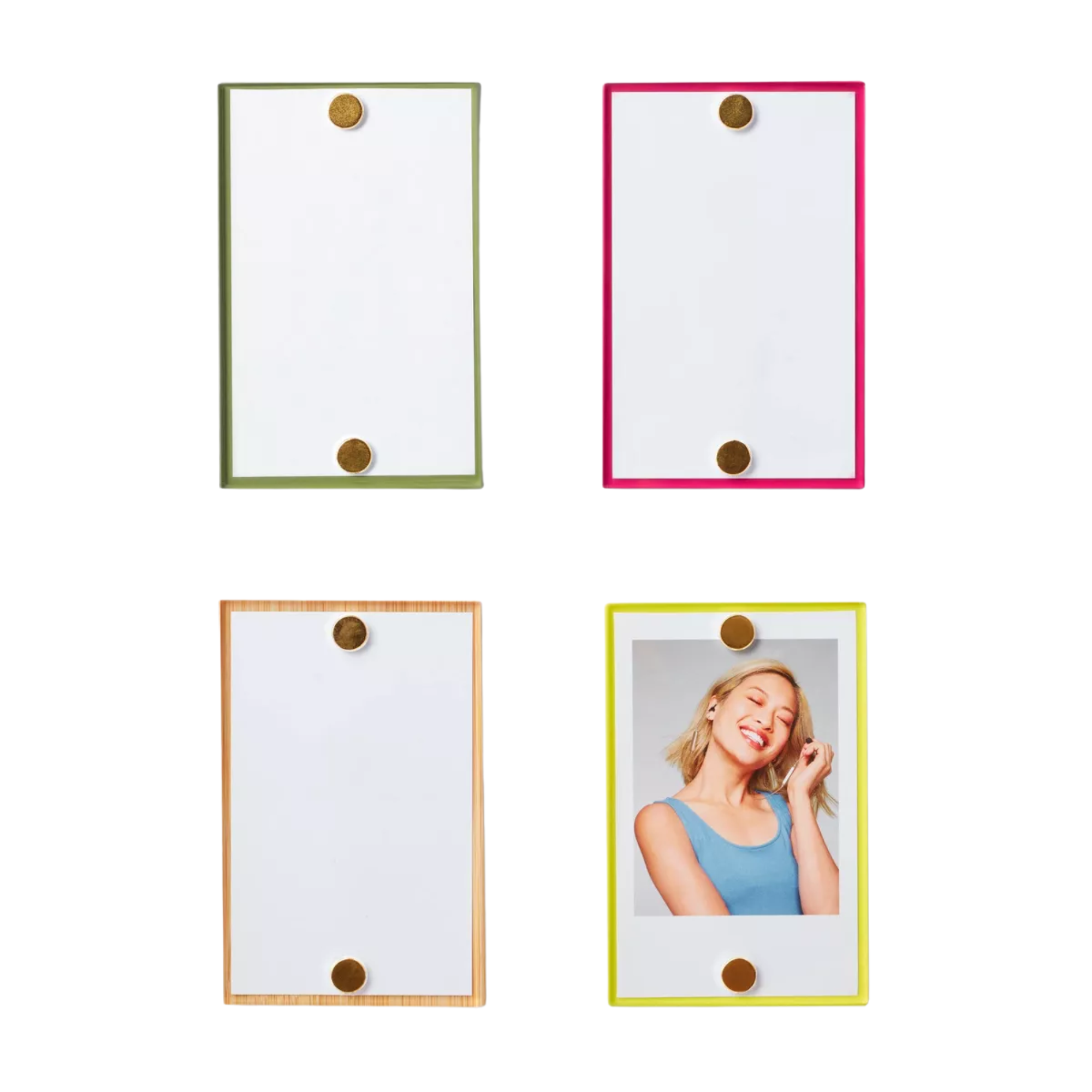 set of four magnetic photo frames in varying colors