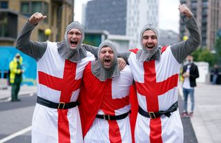 England fans dressed as knights outside Wembley (Mike Egerton/PA)