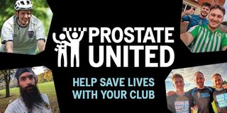  Prostate United promotional image showing people in football shirts cycling and running