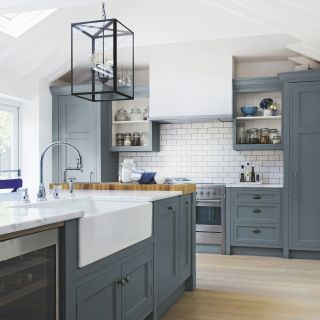 kitchen with grey cupboard and cabinets