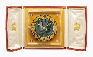 Cartier Art Deco mother-of-pearl, rock crystal, coral and diamond desk clock 