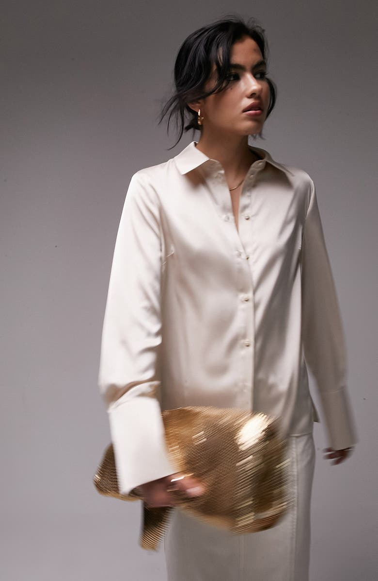 Long Sleeve Satin Button-Up Shirt