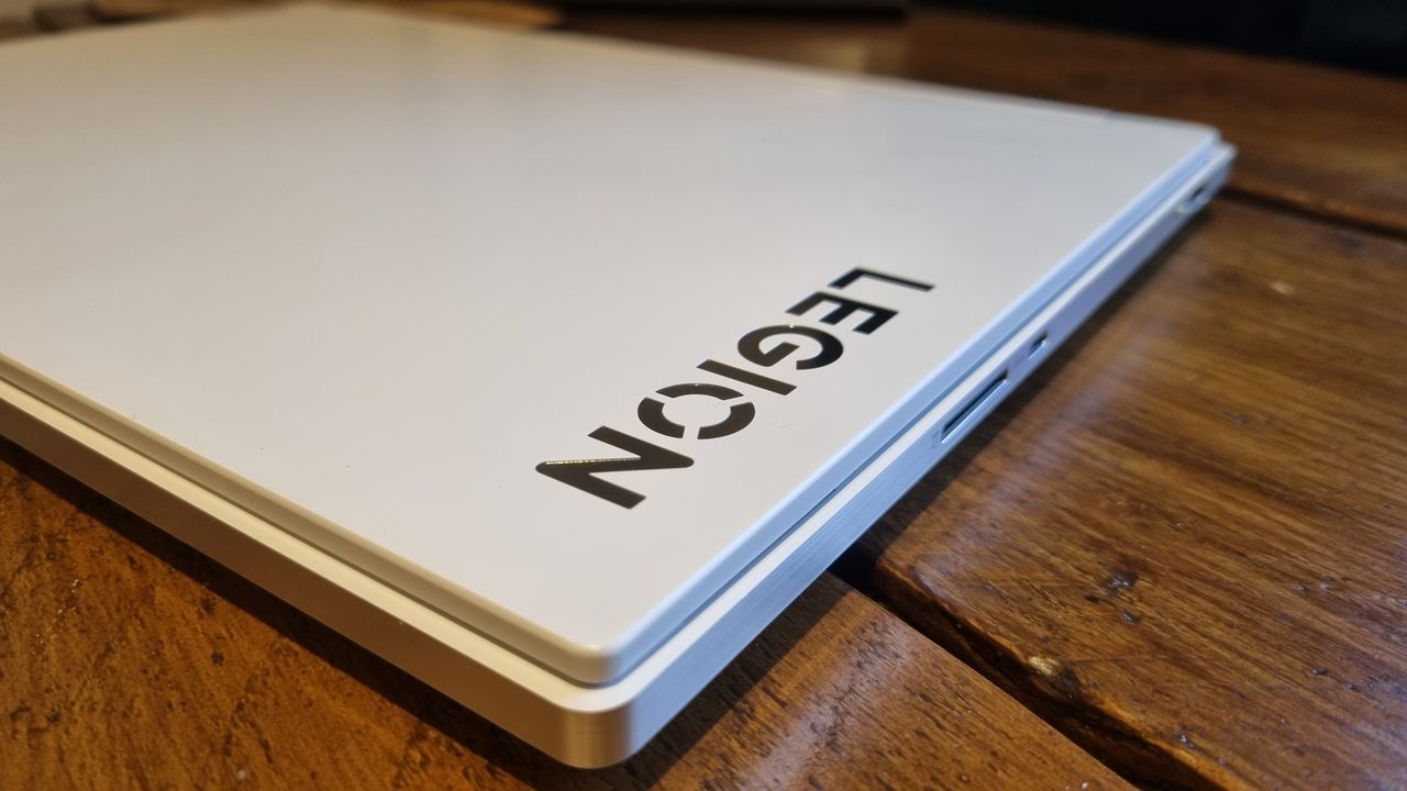 The outside closed lid of the Lenovo Legion 7 16IRX9, showing the "legion" stamped letters