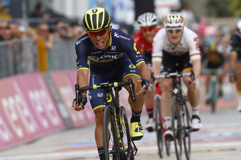 Caleb Ewan (Orica-Scott) celebrates his win in Alberobello