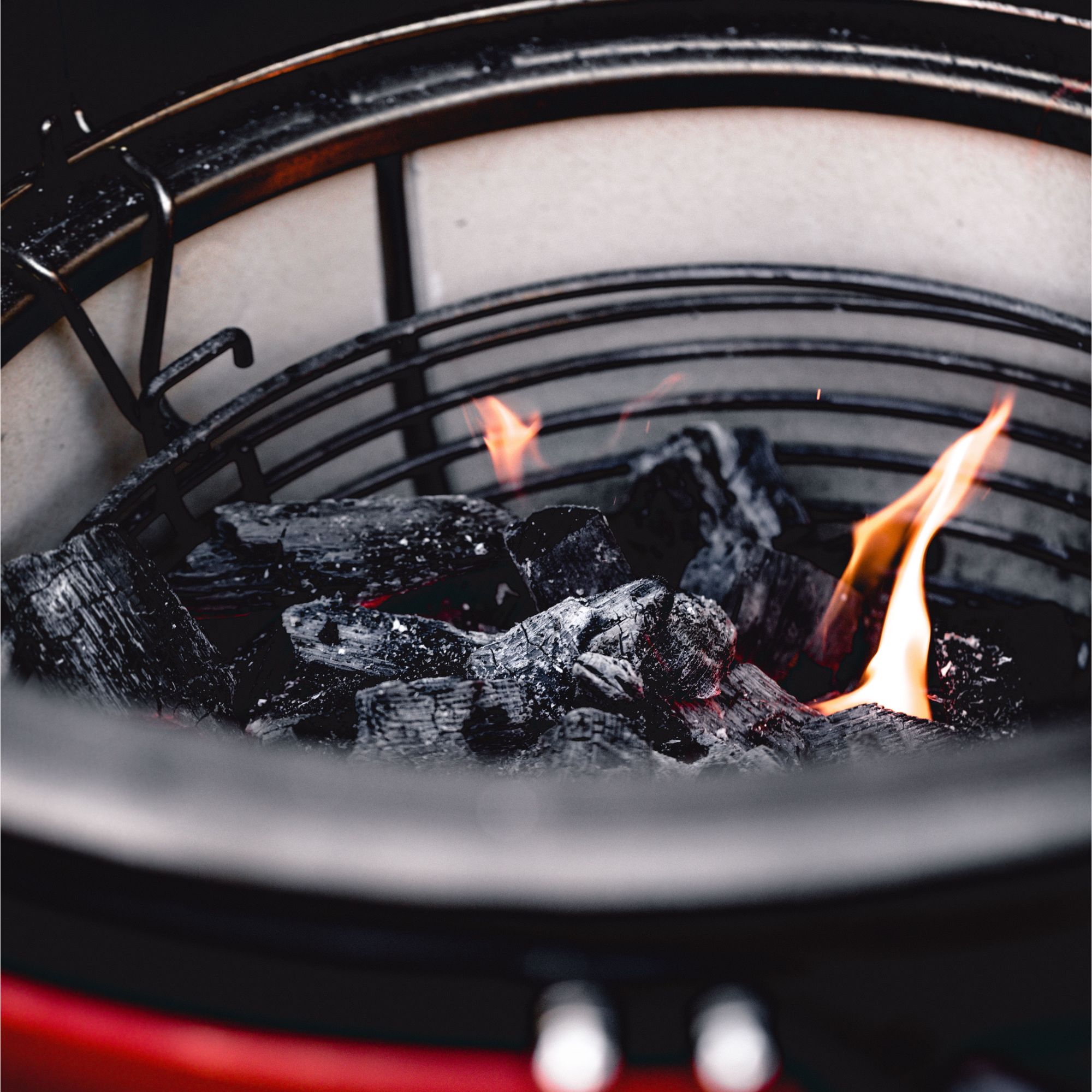 Charcoal burning in Kamado Joe BBQ